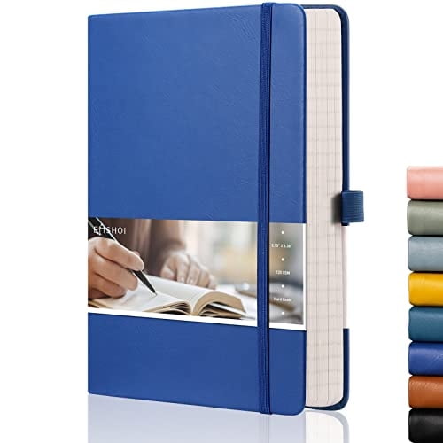 Cuaderno Notas EMSHOI - 256 pág., piel 120 gsm, notas adhes., A5 reglas univ. mujer/hombre trabajo escuela, 5.75 x 8.38, azul