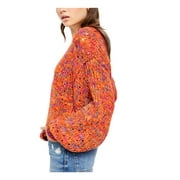 Free People Womens Highland Cable Knit Oversized V-Neck Sweater Orange XS
