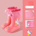 thumbnail image 1 of Botas de lluvia para niños, zapatos de agua antideslizantes cálidos con dibujos animados, botines de bebé de media pantorrilla extraíbles con forro polar para niños y niñas, zapatos de goma para niño, 1 of 5