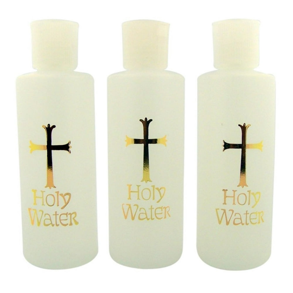 Lot of 3 Gold Cross Design Holy Water Bottle with Flip Spout Lid, 4 oz