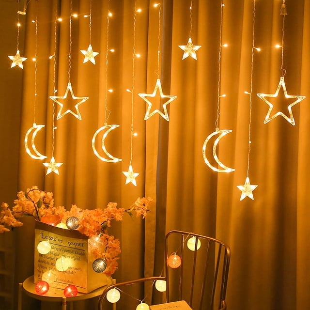 Cortina de luces LED con estrellas para decoración navideña, decoración exterior, luces de estrellas, diseño de sala de bodas, cadena de luces