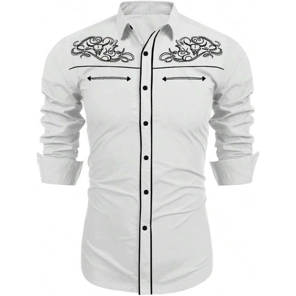 Product Category Men Shirts | Mens Fashion Printed Western Cowboy Style Long Sleeve Casual Shirt for Daily Leisure Outfit