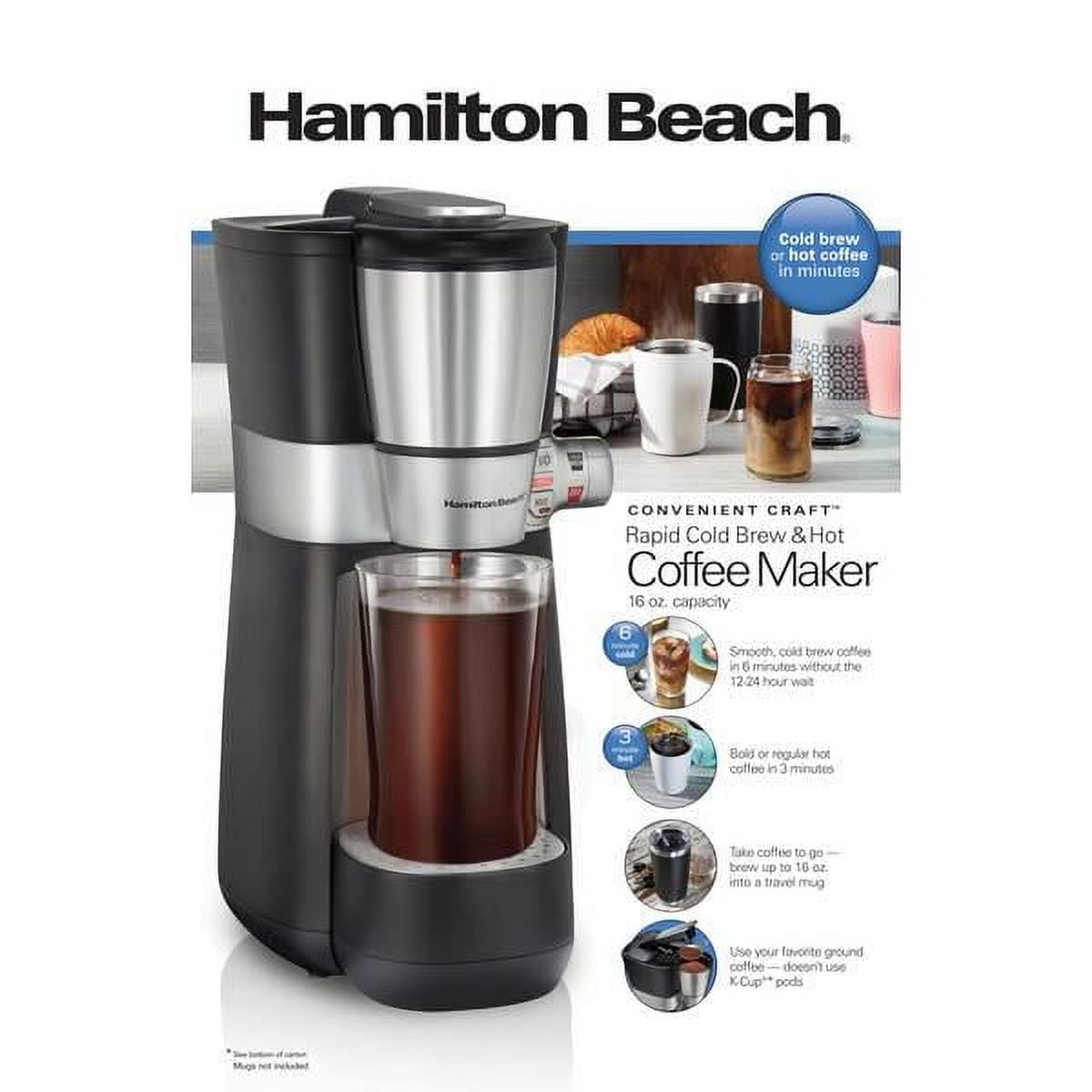 Hamilton Beach  16 oz Cold Brew & Hot Coffee Maker, Black & Silver