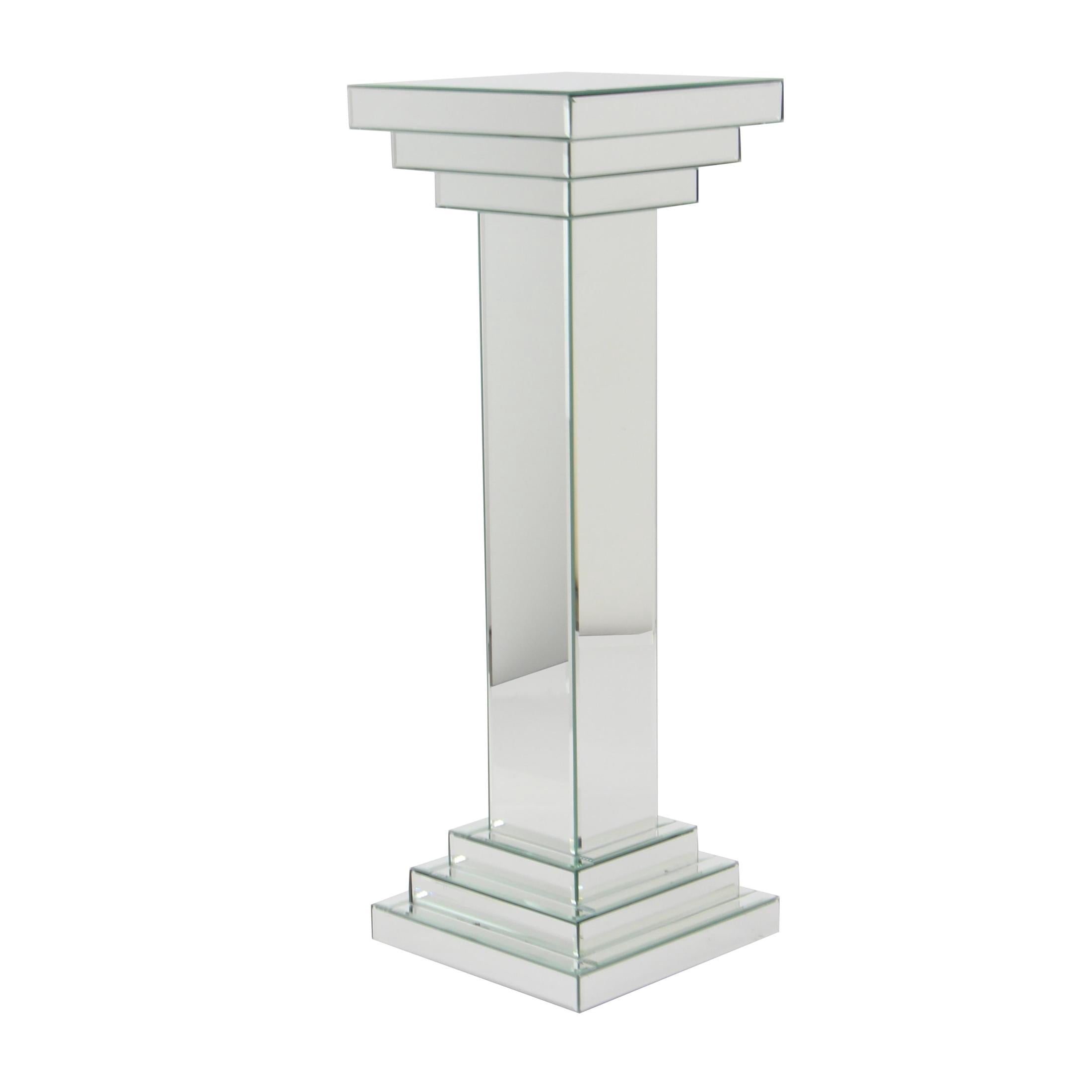 DecMode 12" x 36" Silver Glass Mirrored Pedestal Table, 1-Piece