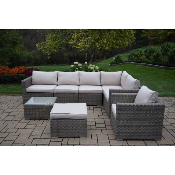 Oakland Living Borneo Modular Resin Wicker 8 Piece Sectional Patio Conversation Set
