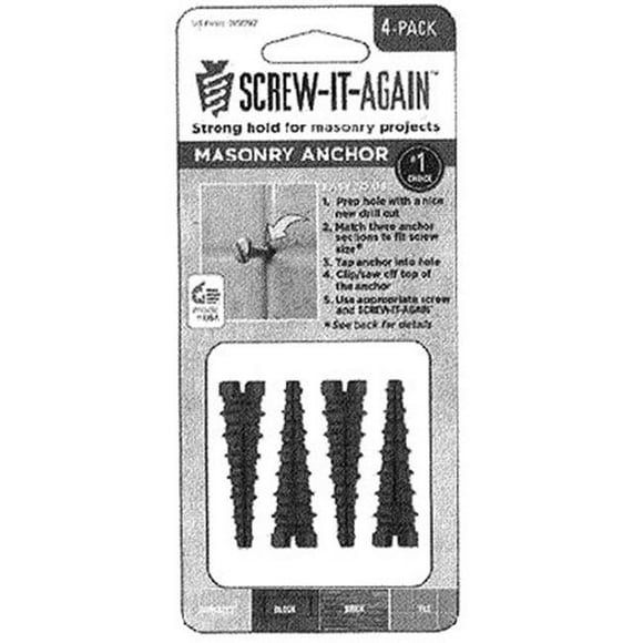 Screw It Again SIA-4PK-M Ancre de Maçonnerie 2 Po, Noir - Lot de 4