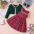 thumbnail image 5 of FAOWME Child Outfit Sets 2 PCS Toddler Girls Fall Winter Green Cardigan Plaid Dress Sets Casual A Line Dress Clothes Sets Boho O-Neck Dailywear, 5 of 7