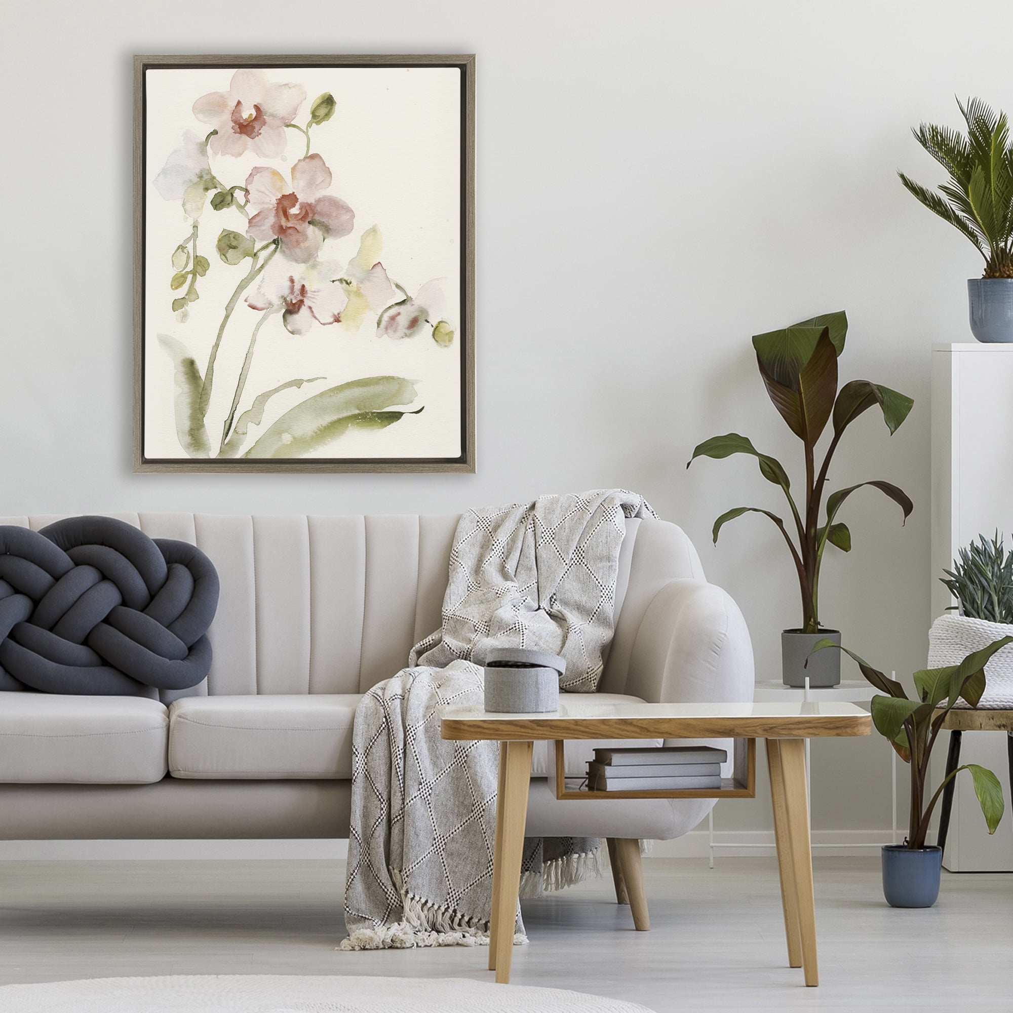 Stupell Industries Gentle Pink Orchid in Bloom Brown Framed Floater Canvas Wall Art, design by Victoria Barnes