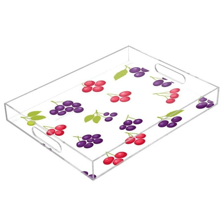 

Clear Acrylic Tray Water Cup Tray Teacup Jewelry Storage Tray for Serving and Home Decor Purple and Red Grapes