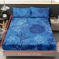 thumbnail image 5 of ZIATUBLES 3-Piece Queen Size Sheet Set Soft Polyester Bedding with Blue Coral Shell Starfish Printed Cooling and Cozy All-Season Bedding (1 Fitted Sheet and 2 Pillowcases), 5 of 9