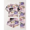 thumbnail image 3 of Conjunto De Pijama Con Estampado De Grafiti De Dibujos Animados, Camiseta De Manga Corta Con Cuello Redondo, Pantalones Cortos Y Pantalones De Salón, Ropa De Dormir Y Ropa De Salón Para Mujer, 3 of 4