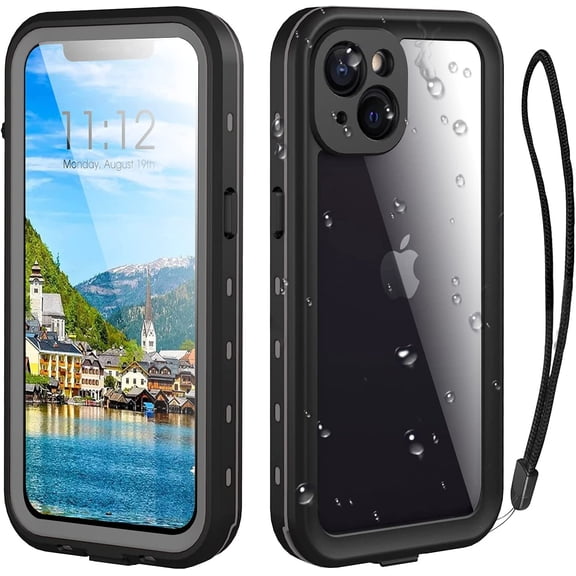 REQO Waterproof iPhone 13 Case - Full Protection iPhone 13 Waterproof Phone case 6.1 Inch Shockproof Dustproof with Built in Screen Protector and Lanyard (Black)