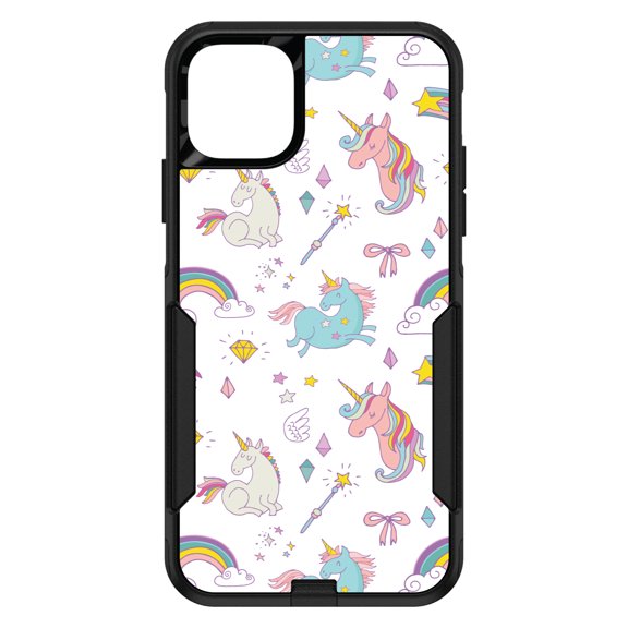 DistinctInk Custom SKIN / DECAL compatible with OtterBox Commuter for iPhone 11 (6.1" Screen) - Unicorn Rainbow Wand Pattern - White
