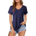 thumbnail image 2 of FASHOFT V Neck T Shirts for Women Short Sleeve Tshirt Basic Tee Curved Hem Spring Summer Tops Dark Blue XL, 2 of 4