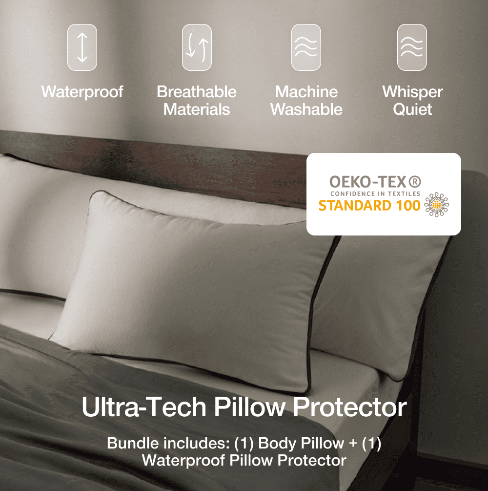 Coop Home Goods Body Pillow for Bed with White Zip Pillow Protector, Pregnancy Pillow Bundle