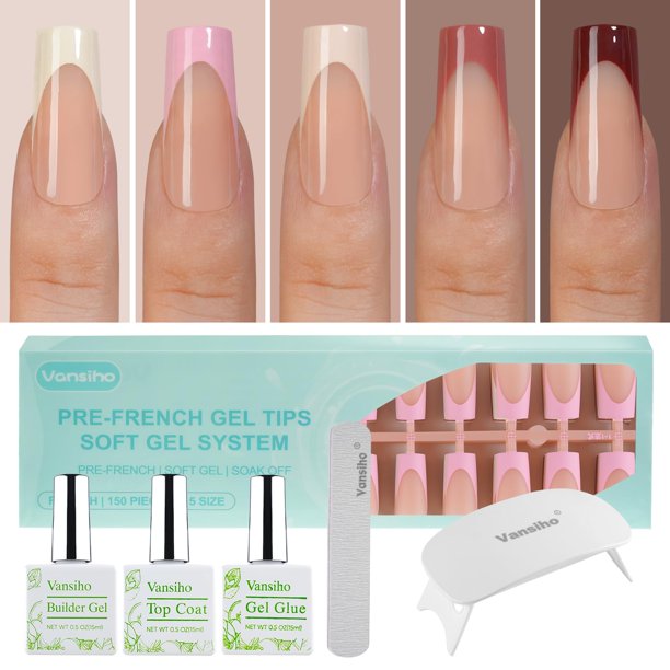 Kit de uñas de gel francesas Vansiho Long Square French Tip Press