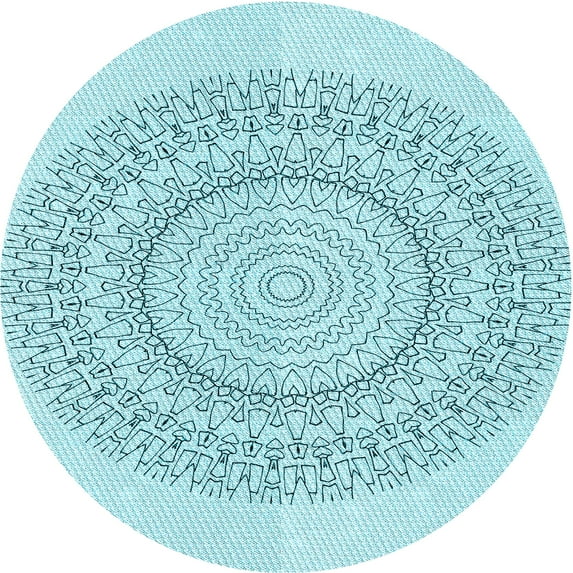 Ahgly Company Indoor Round Patterned Electric Blue Area Rugs, 8' Round