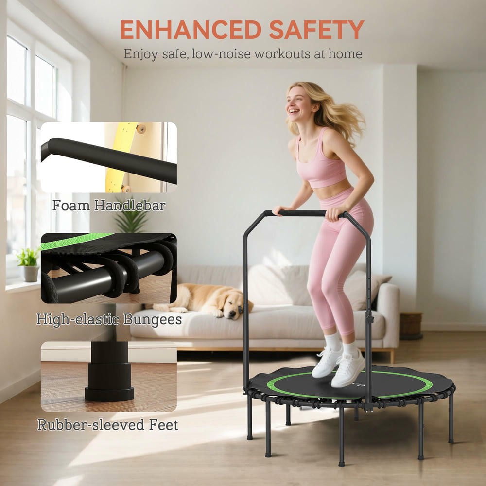 Resenkos 45-Inch Folding Exercise Rebounder with Adjustable Handle - Green