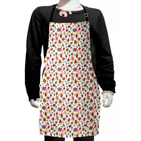 

Fruit Kids Apron Colorful Strawberries Cartoon Repetitive on Plain Background Boys Girls Apron Bib with Adjustable Ties for Cooking Baking Painting Pink Mustard by Ambesonne