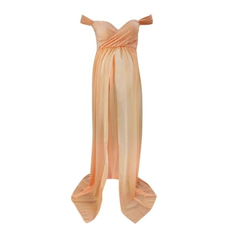 

asdoklhq Maternity Dress Women Off Shoulder Pregnants Sexy Photography Ruffled Nursing Long Dress