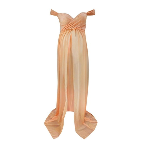 Efsteb Maternity Dresses for Photoshoot Off Shoulder Dress Women's Maternity Dress Gown Split Front Long Photography Dresses(Pink,S)