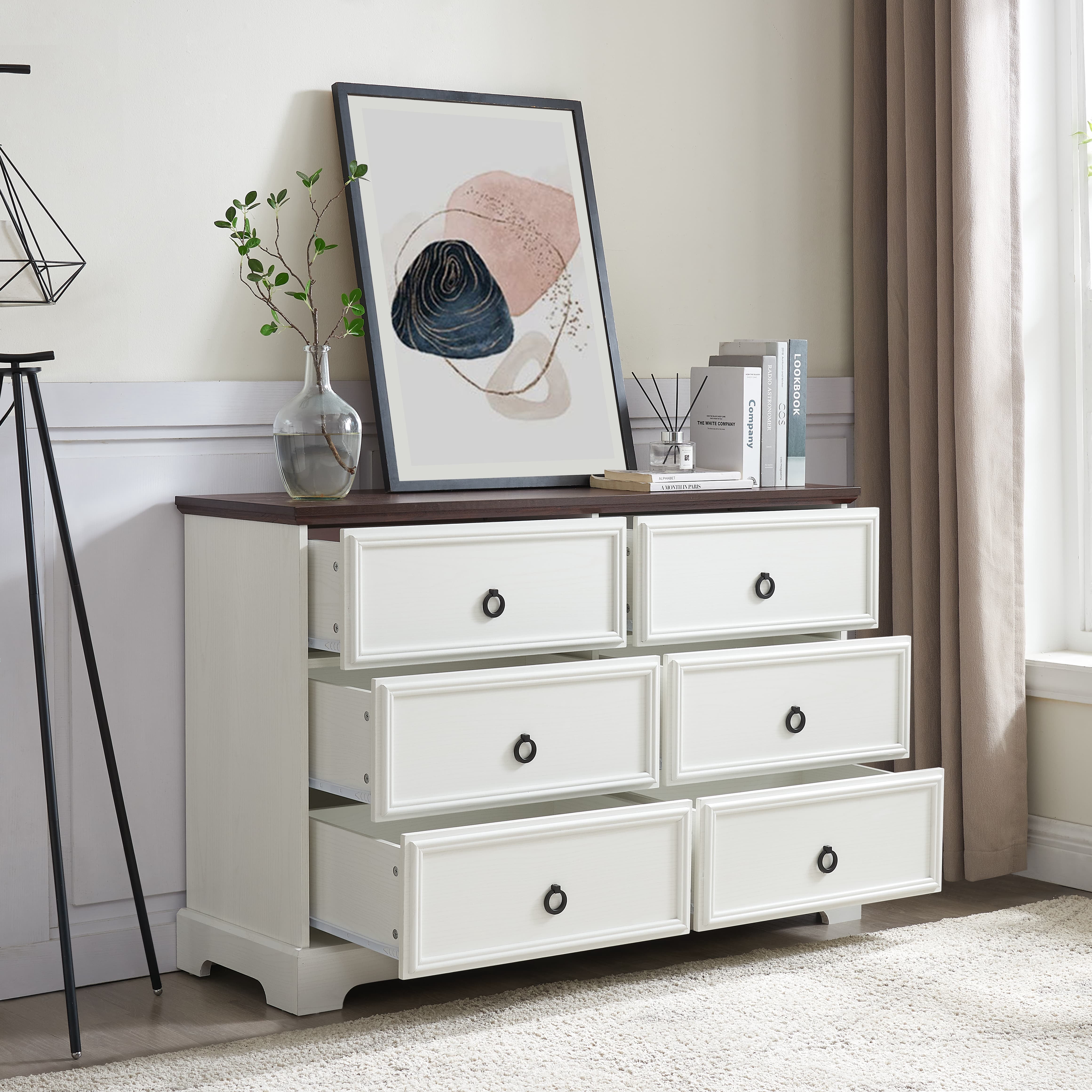Aukfa 6 Drawers Dresser,Chest of Drawers Storage Cabinet for Bedroom Living Room,White