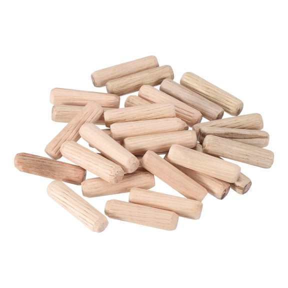 Uxcell Wooden Dowel Pins 30Pcs 0.31"x1.18" Fluted Beveled Ends Wood Dowel Pegs Dried Hardwood for Woodworking Furniture Shelf