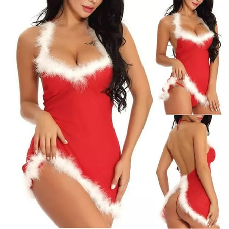 

Lingerie for Women Women Sexy Christmas Festival Red Hollow Lingerie One-Piece Skirt + Thong Set Nightdress Underwear Underwear