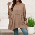thumbnail image 2 of aidice Plus Size Womens Shirts Casual Round Neck Batwing Sleeve Comfy Irregularly Oversize Tee Shirts, 2 of 7