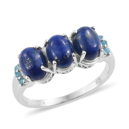 - Statement Ring 925 Silver Lapis Lazuli Neon Apatite