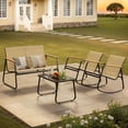 thumbnail image 3 of 4-Piece Patio Furniture Set,Textilene Outdoor Conversation Set with Chairs and Glass Coffee Table for Backyard,Poolside,Porch - Beige, 3 of 9