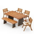 thumbnail image 3 of Christopher Knight Home 6-Piece Outdoor Dining Table with Bench and Chairs, Gray Wicker Legs, Cream Cushions, 3 of 13