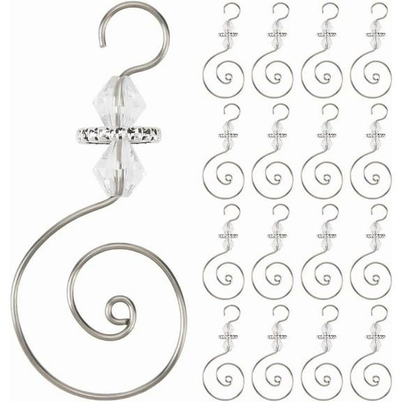 1 Box 30Pcs Silver Beaded Ornament Hooks Small Beaded Christmas Tree Ornament Hooks Acrylic Wire S Shaped Hanging Decorative Hooks Accessories for Wall Party Home Decoration Holiday Supplies