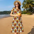 thumbnail image 4 of Goofa Cartoon Sunflowers Pattern Women Summer Short Sleeve Midi Dress with Pockets Casual Aline Flowy Tshirt Dress Vocation Beach Sundress, 4 of 6