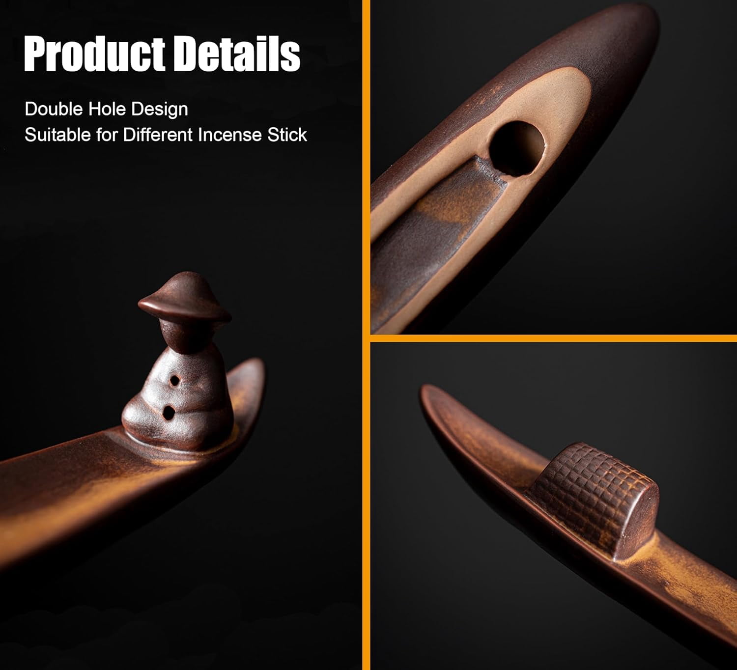 ABPETE Incense Stick Holder, Incense Holder for Insence Sticks, Tray for Incense Ash, Ceramic Crafts, Chinese Classical Boat Design, Home Décor, Best for Meditation, Yoga, Home, Office