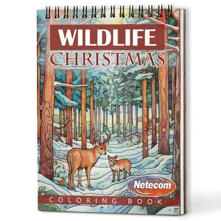 Netecom Christmas Wild Life Coloring Book Spiral Bound for Adults A5 Wooden Cover 30 Illustrations Coloring Pages of Wildlife in Winter Scenes for Stress Relief and Relaxation