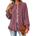 thumbnail image 2 of Cmtiyu Fashion Jackets for Women Long Sleeve Round Neck Button Down Pink Corduroy Jacket with Ruffled Hem Casual Fall Outerwear Jacket S-3XL, 2 of 6