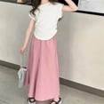 thumbnail image 5 of MZXELPRJD 2pcs Outfits for Girls Short Sleeve Lace Trim Plain Button Down Tops Wide Leg Pants Kids Trendy Loose Fit Toddler Girl Clothing Set, 5 of 9