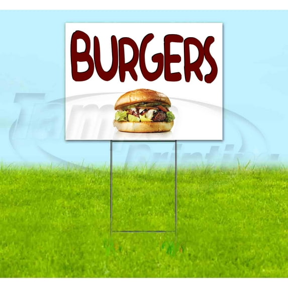 Burgers (18" x 24") Yard Sign, Includes Metal Step Stake