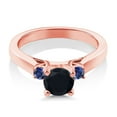 thumbnail image 2 of Gem Stone King 18K Rose Gold Plated Silver Black Onyx and Blue Created Sapphire 3-Stone Engagement Ring for Women (0.90 Cttw, Round 6MM, Gemstone December Birthstone, Size 7), 2 of 3