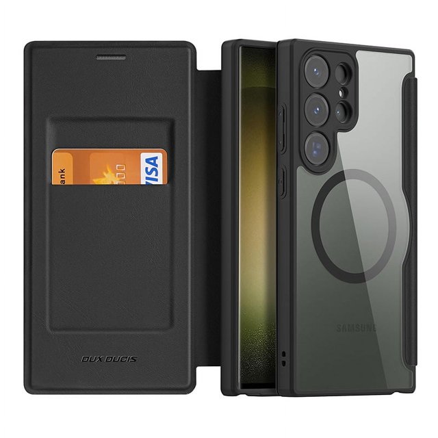 Funda para teléfono Samsung S24Ultra con soporte y fuerte succión magnética, funda de cuero transparente S24