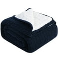 thumbnail image 2 of Ntbay Cotton Cable Knit Sherpa Twin Blanket for Couch, Soft Warm Fleece Knitted Throw for Bed, Sofa, Chair - Extra Cozy, Machine Washable, Comfortable Home Decor, 60"x80", Navy Blue, 2 of 5