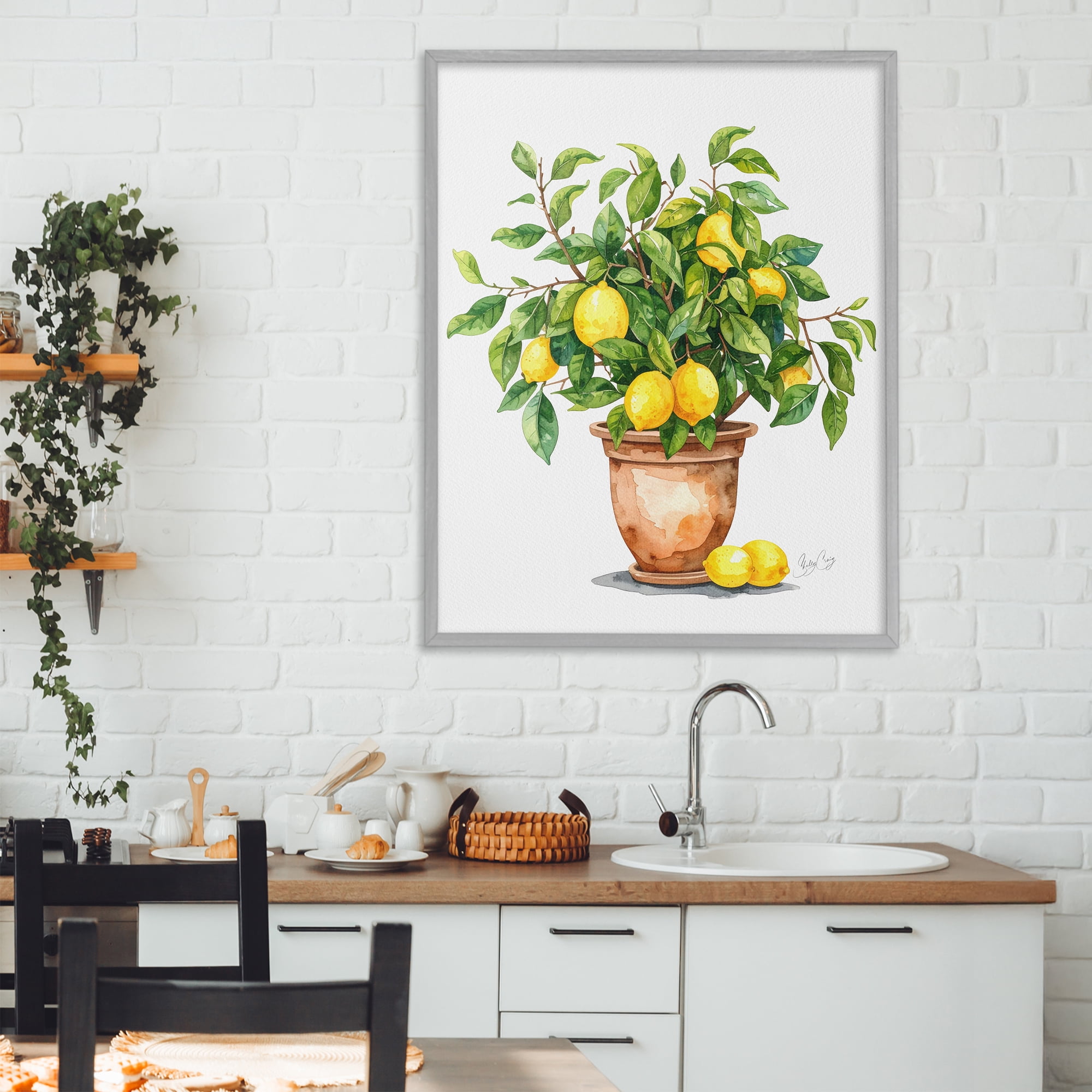 Stupell Industries Potted Lemon Tree Gray Framed Giclee Art, design by Shelly Craig
