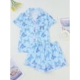thumbnail image 2 of WIBACKER S-2XL Womens Pajamas Set Short Sleeve Pjs Button Down 2 Piece Loungewear Sets Blue Bowknot Sleepwear, 2 of 10