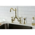 thumbnail image 2 of Kingston Brass KS7752AXBS English Country Two-Handle 3-Hole Deck Mount Bridge Kitchen Faucet with Brass Side Sprayer in Polished Brass, 2 of 7