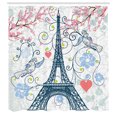 thumbnail image 2 of Ambesonne Paris Shower Curtain, Eiffel Swirling Flowers Heart, 69"Wx70"L, Blue and Coral, 2 of 4