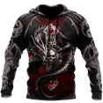 thumbnail image 2 of Sudadera con capucha de gran tamaño con estampado 3D de esqueleto cruzado y tatuaje rojo terrorífico para hombre, chándales casuales, ropa de animal de cuervo y lobo malo, 2 of 5