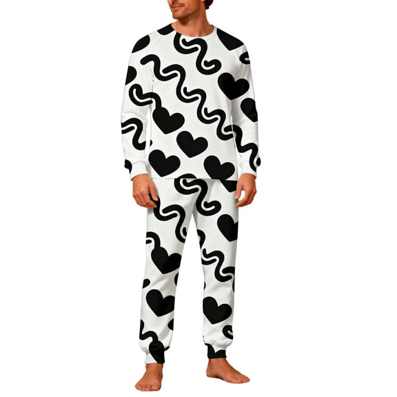 Lorytime Valentines Couple Pajamas Matching Sets Plus Size Heart Long Sleeve Top with Pockets and Bottom Mens Sleepwear