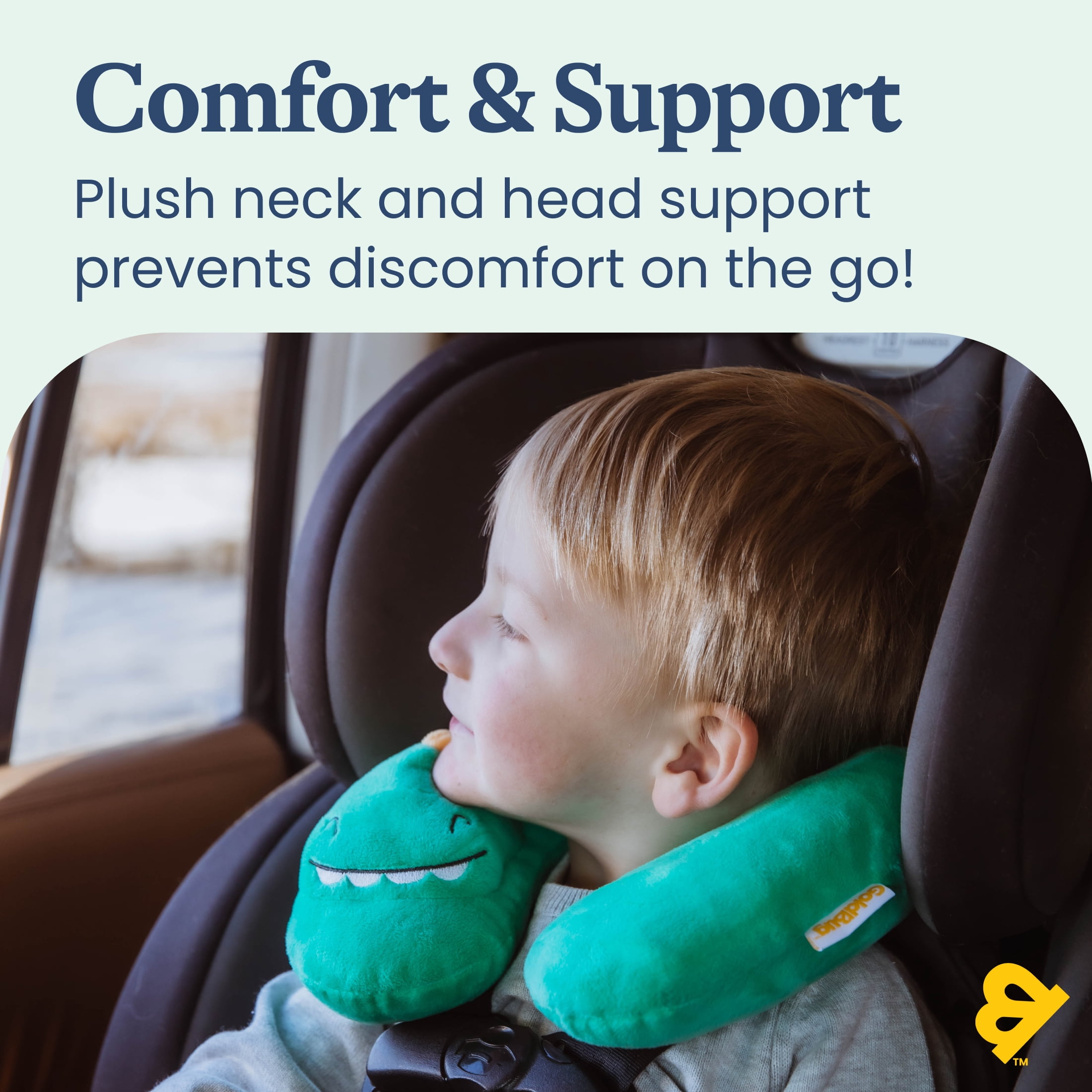 Goldbug Travel Pillow, Head and Neck Support for Toddlers, Dino