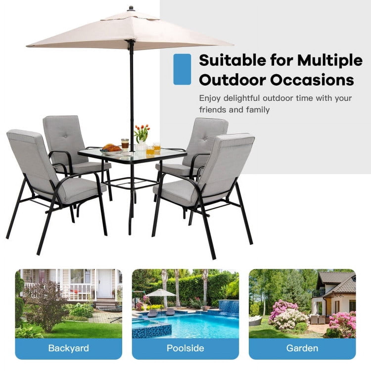 Spaco 4 Patio Dining Stackable Chairs Set with High-Back Cushions, Outdoor Stackable Dining Chairs for All Weather, Breathable Garden Outdoor Furniture for Backyard Deck